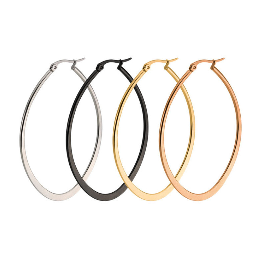 2pcs Women Stainless Steel Polished Drop Oval Shape Dangles Hoop Earrings PE30