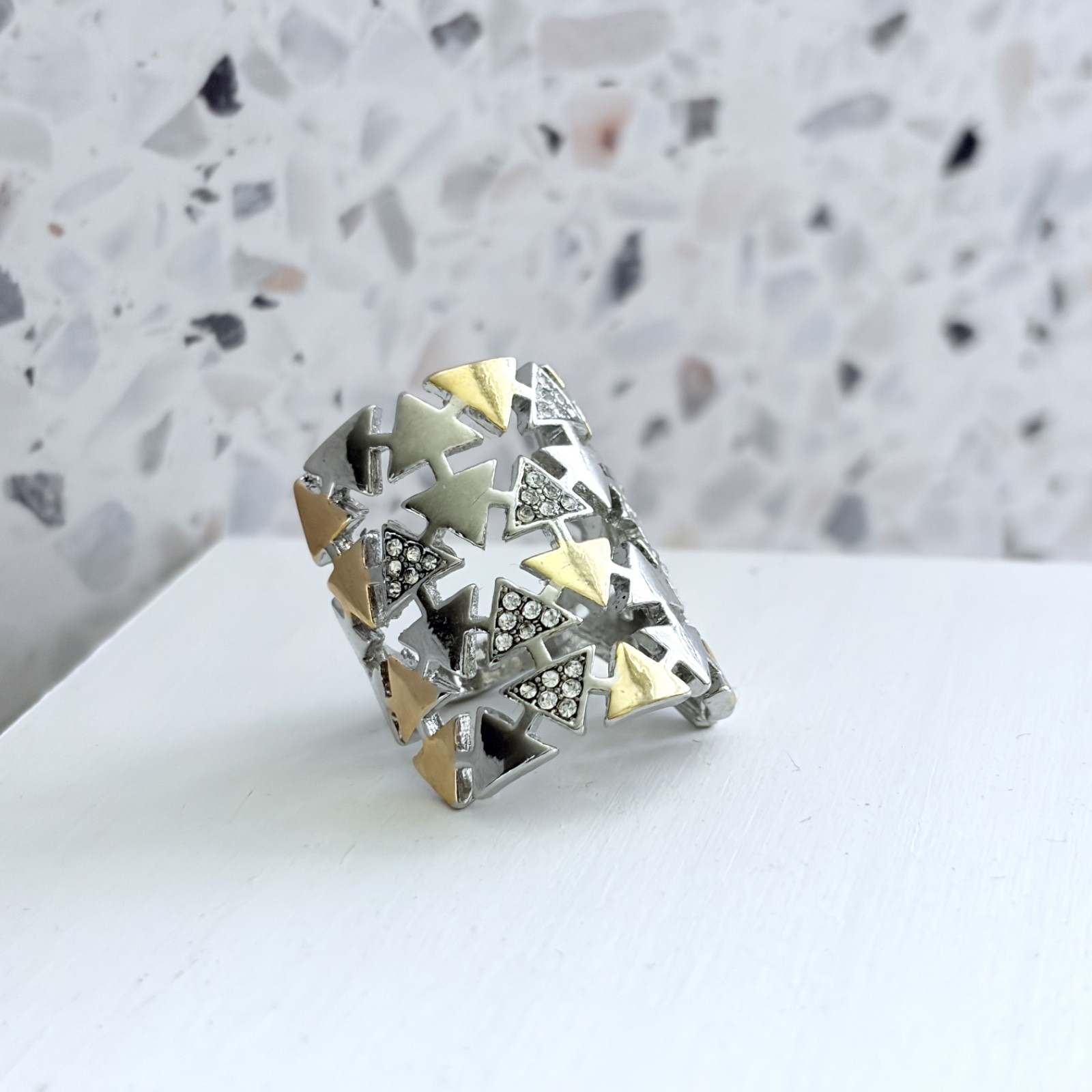 Two Tone 14k Gold & 925 Silver Simulated Sapphire Eternity Band Women’s Ring