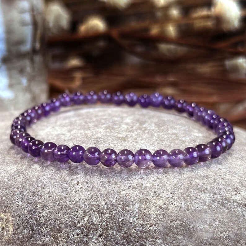 Natural Amethyst Stretch Bracelet 4mm Beads Healing Crystal for Anxiety Relief