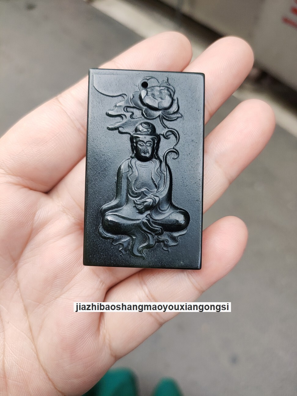 Certified Grade A Hotan Green Jasper Jade Kwan-yin GuanYin Buddha grave Pendant