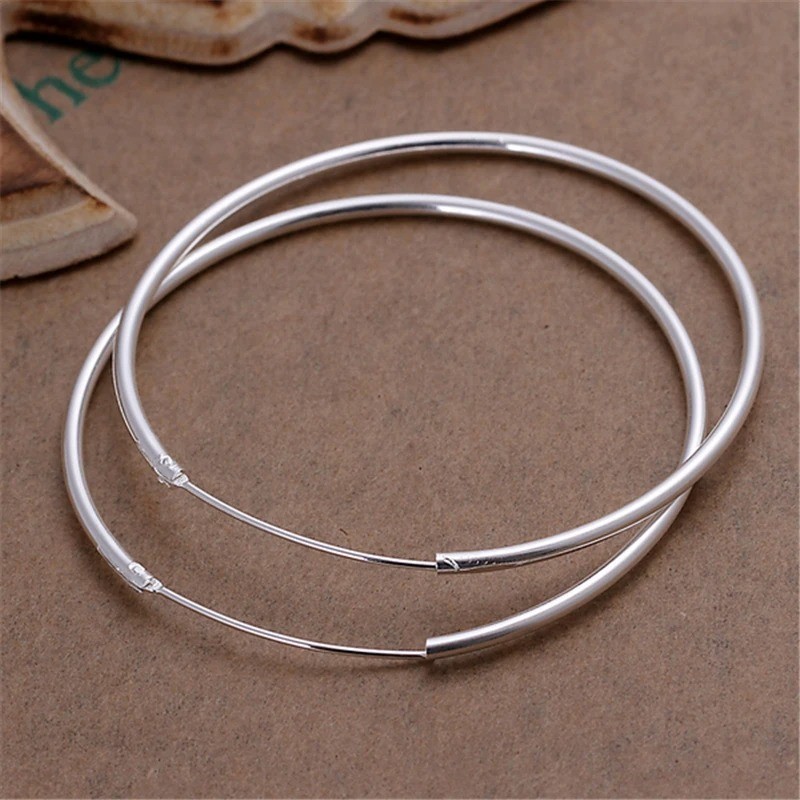 35/50/60mm Silver Hoop Earrings Women Fashion Jewelry Wedding Party Gift