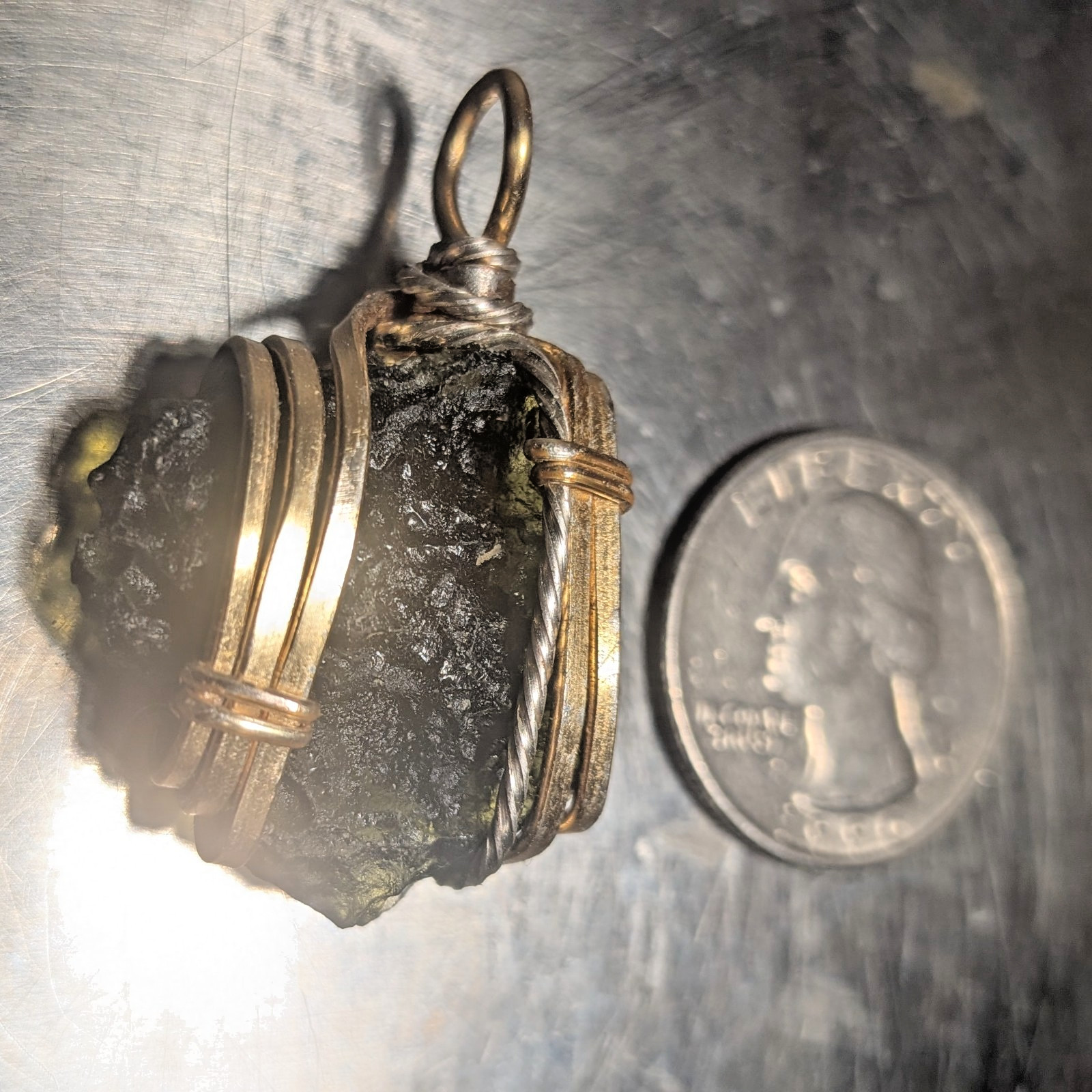 Moldavite Wire Wrapped Pendant Handcrafted Silver Jewelry 30ct