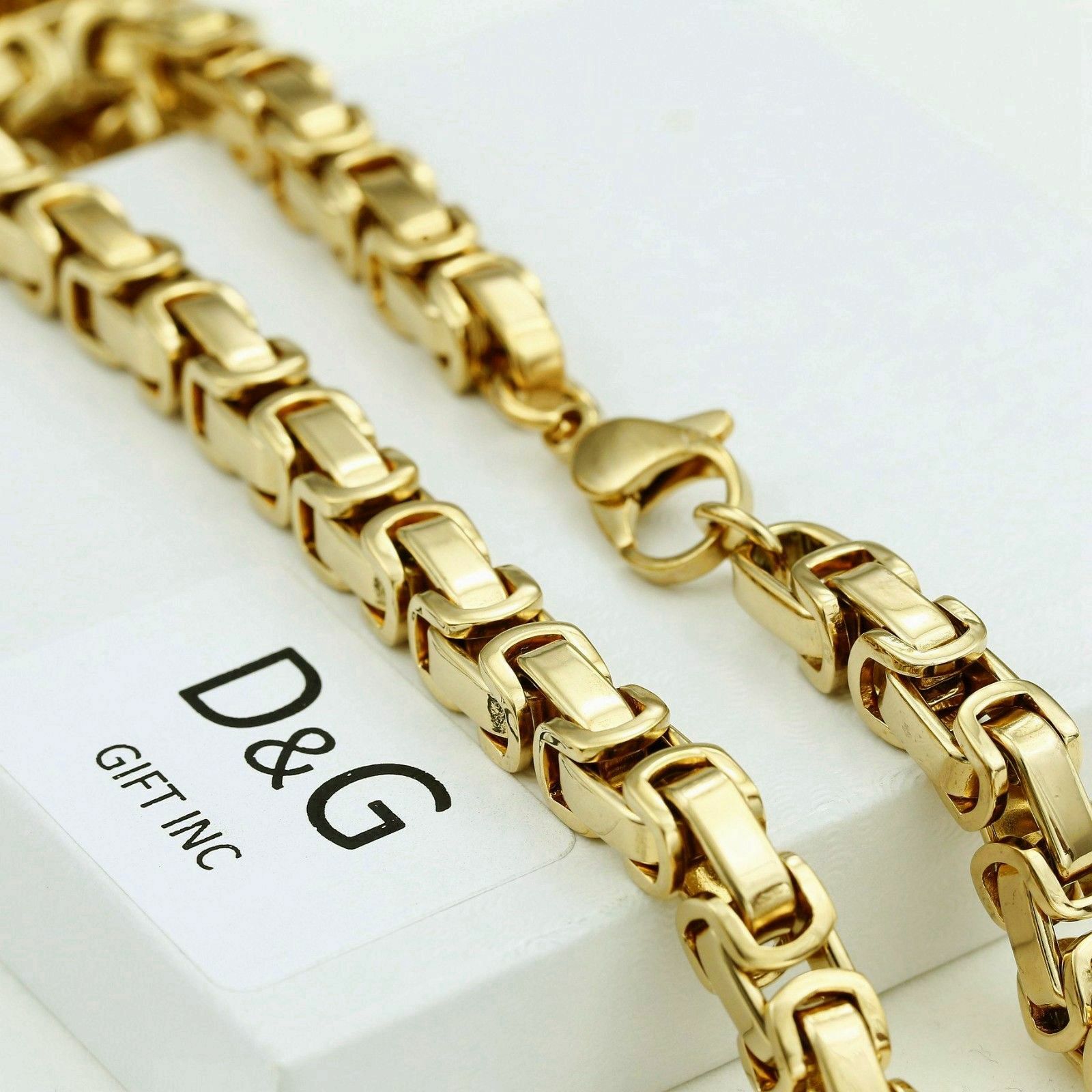 DG 24″ Men’s Stainless Steel 8mm Byzantine Link Necklace.Unisex Gold plated*Box