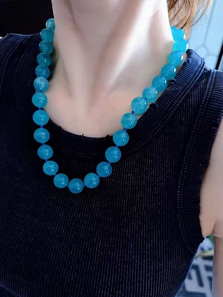 Natural Ice Green Amazonite Gemstone Round Beads Reiki Necklace 12mm AAAAAA