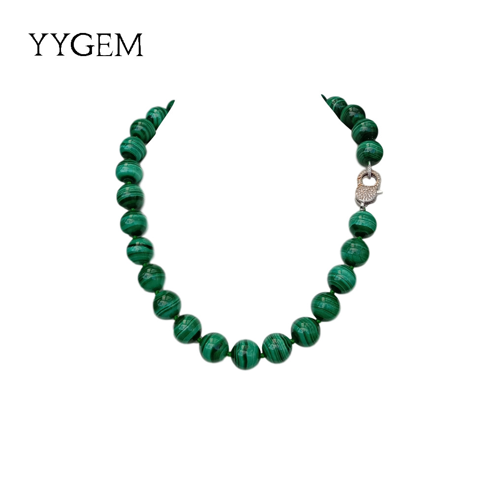 Natural AAA Grade 14mm Green Malachite Round Smooth Gemstone Necklace 46Cm