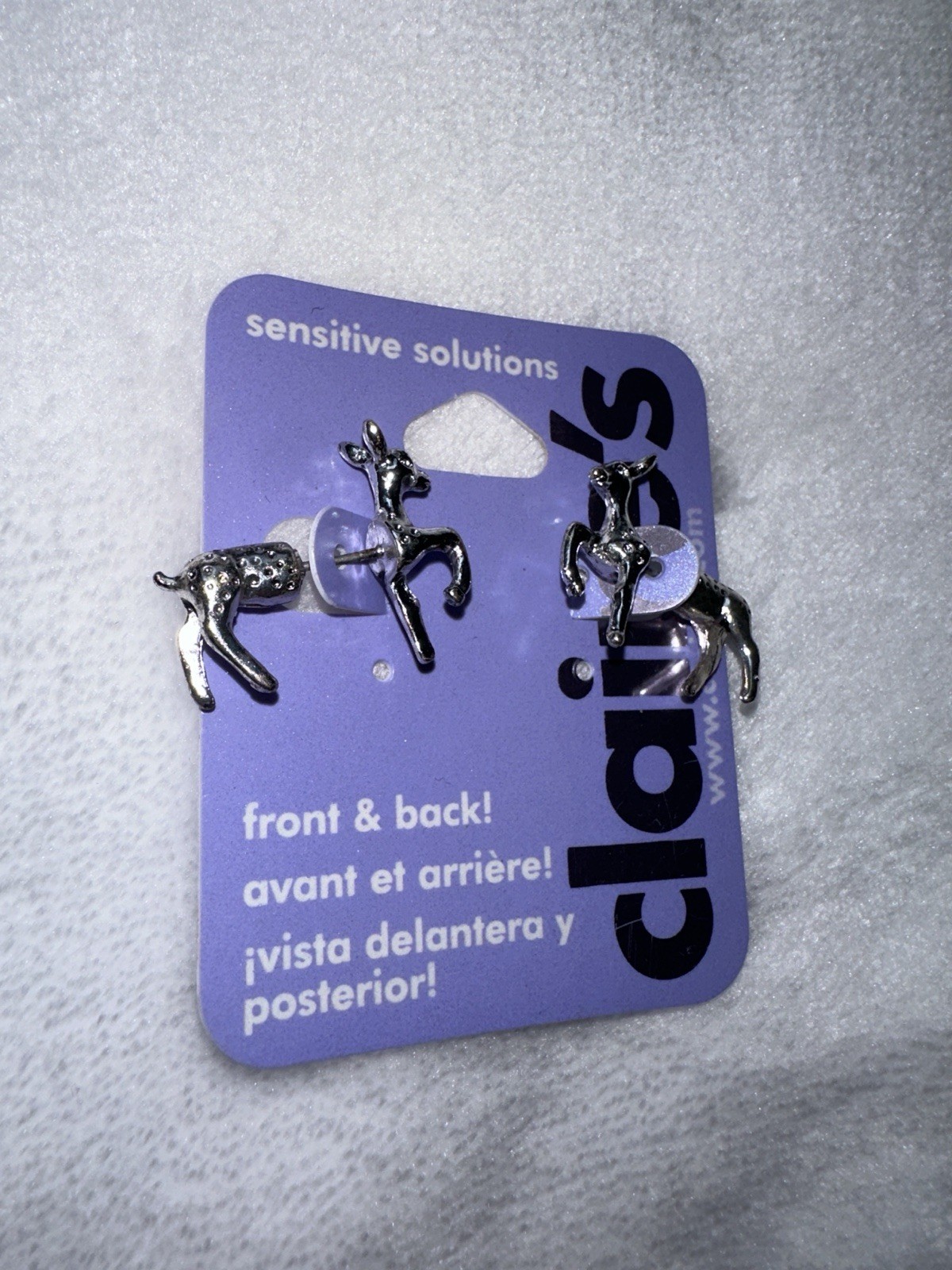 Claire’s Front & Back Silver Reindeer Earrings – Cute Holiday Animal Studs