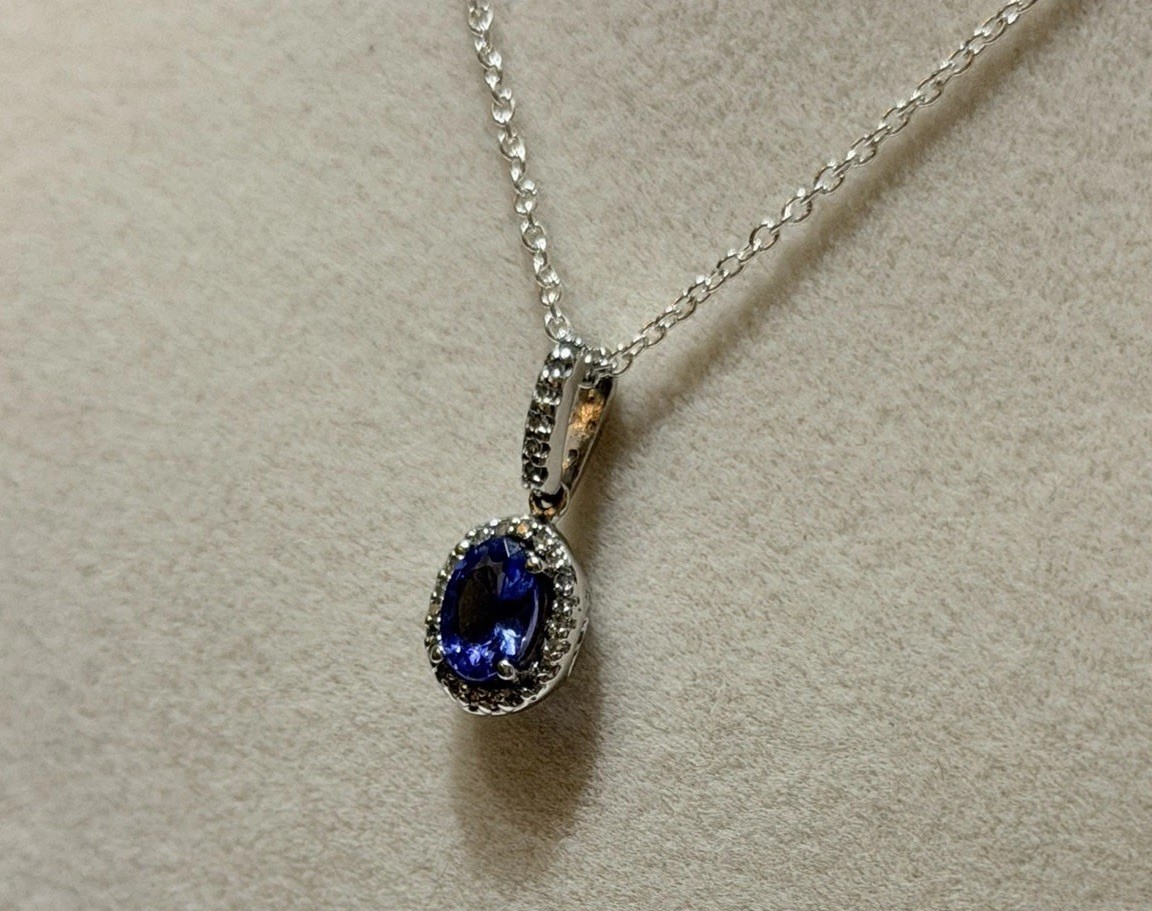 Tanzanite Effy Estate 14k White Gold Diamond Halo Stamped BH Oval Cut Pendant