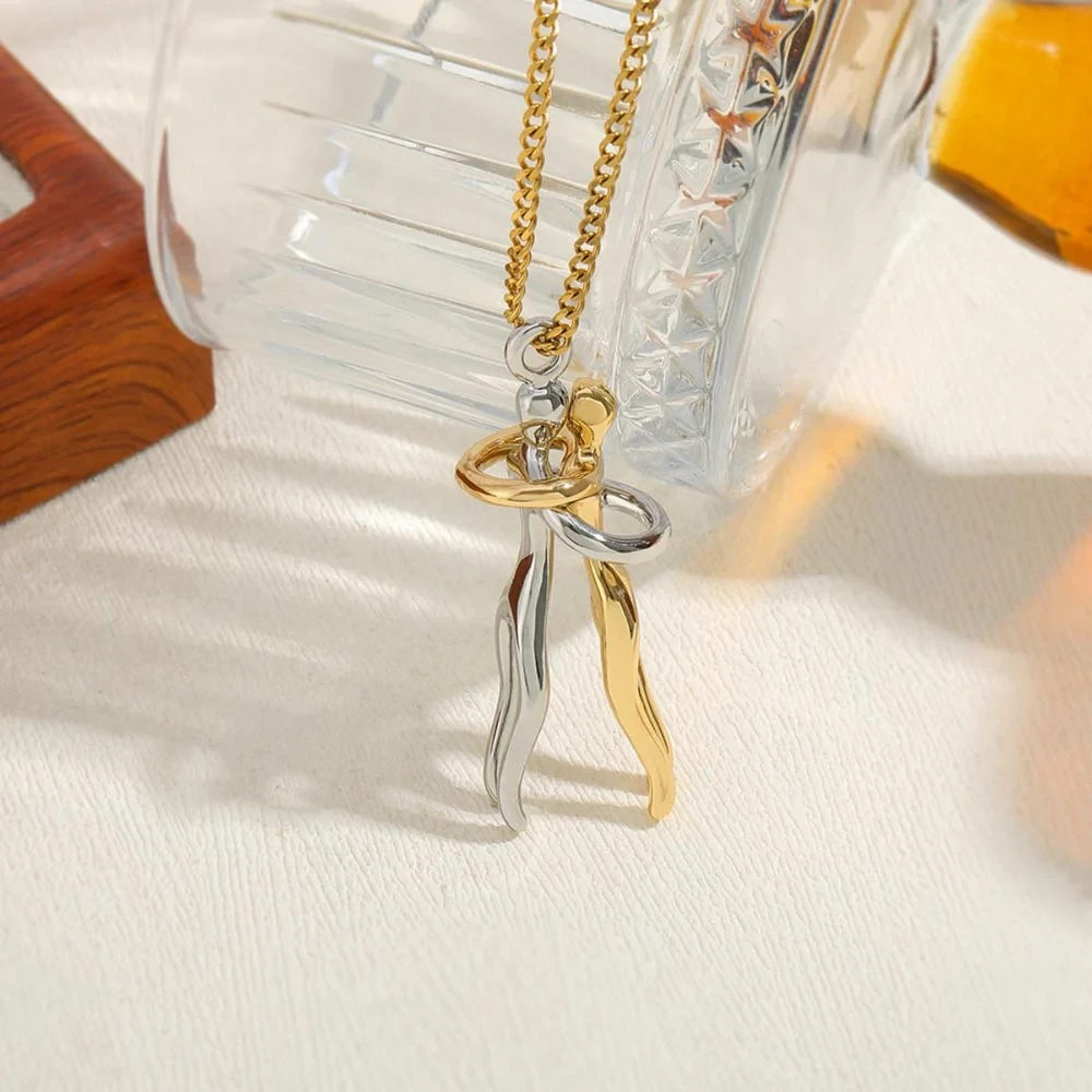 Couple Hugging Pendant Necklace Lovers Together Forever Metal Plating Love Style