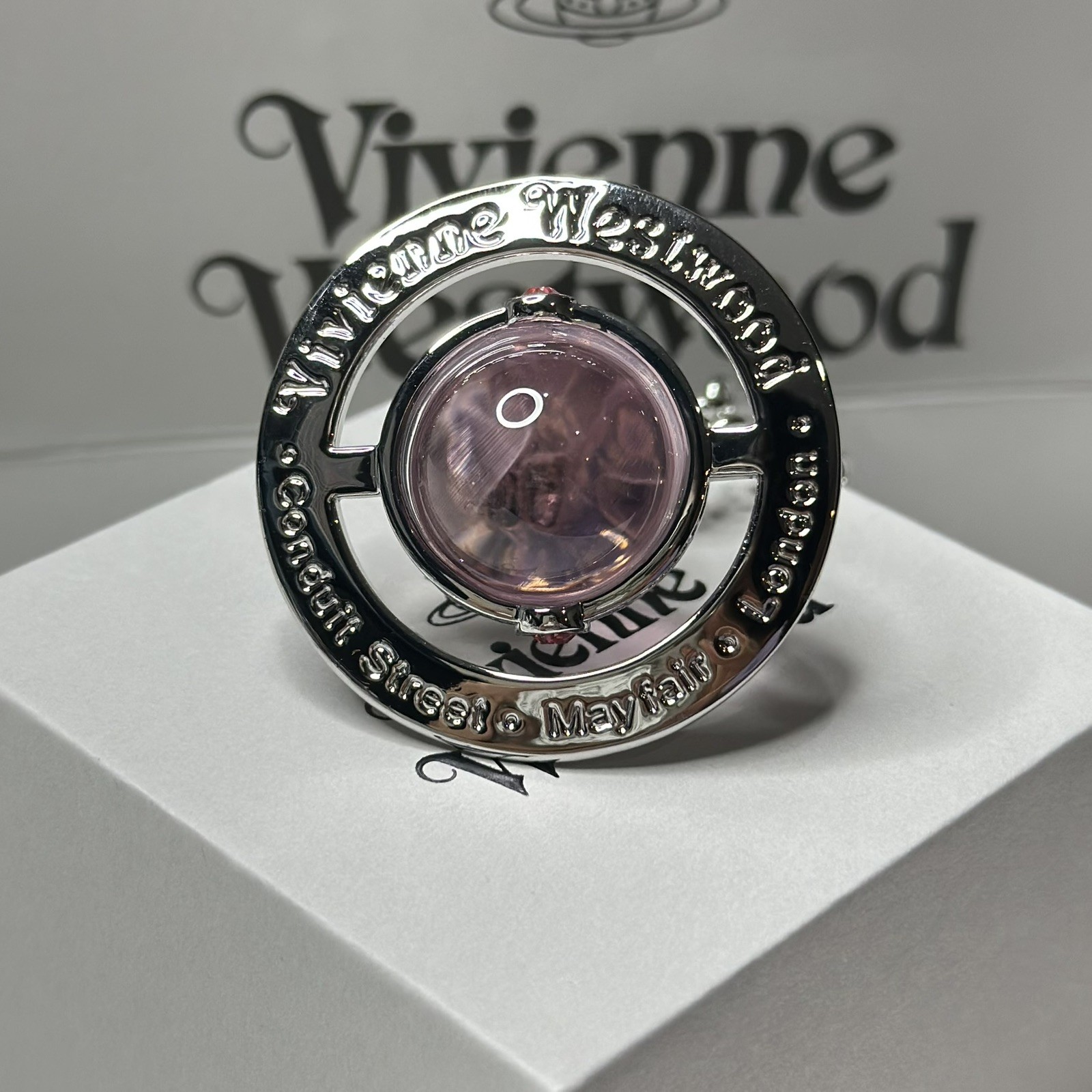 [Box+Pounch] Vivienne Westwood Silver plated 4.5cm Pink GIANT orb necklace
