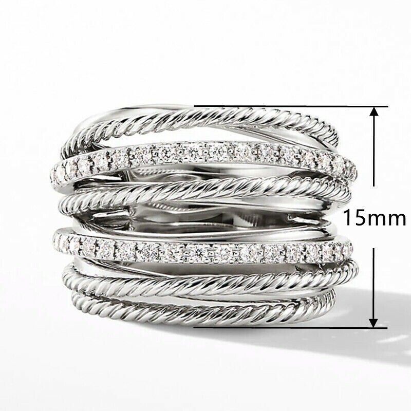 Elegant 925 Sterling Silver White Topaz New Fashion Charms Unique Ring Size 7