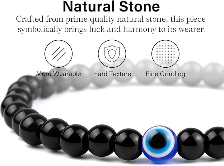 Pulsera Ojo Turco Protección Energía Cuentas Negras 6mm Para Adulto Regalo
