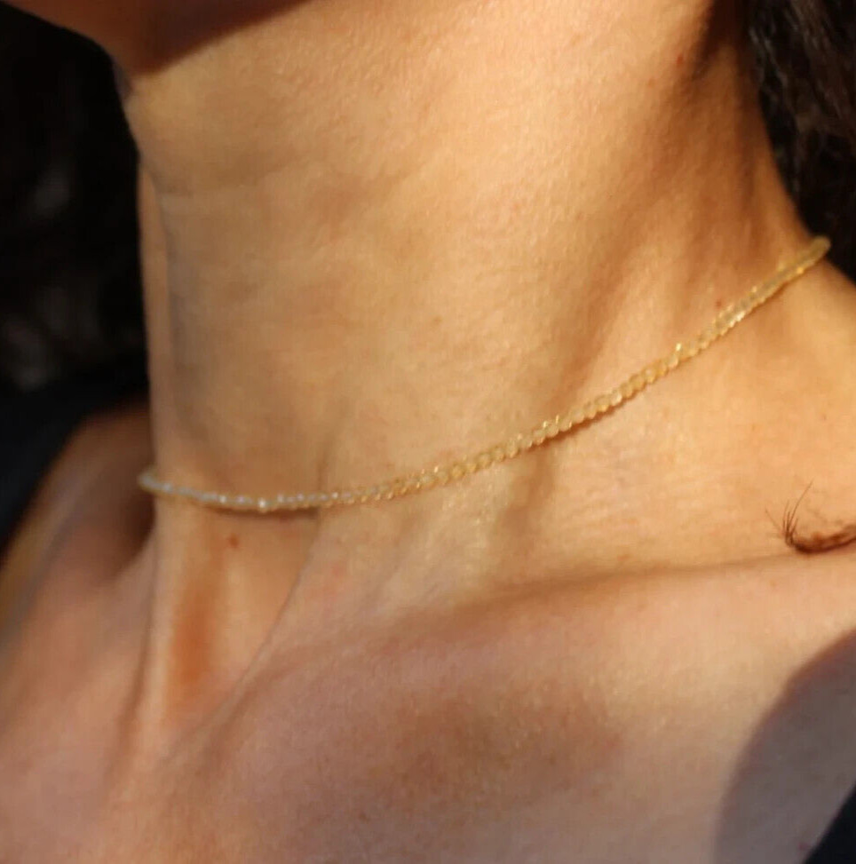 Dainty Citrine Beaded Necklace Yellow Crystal Choker November Birthstone Gift