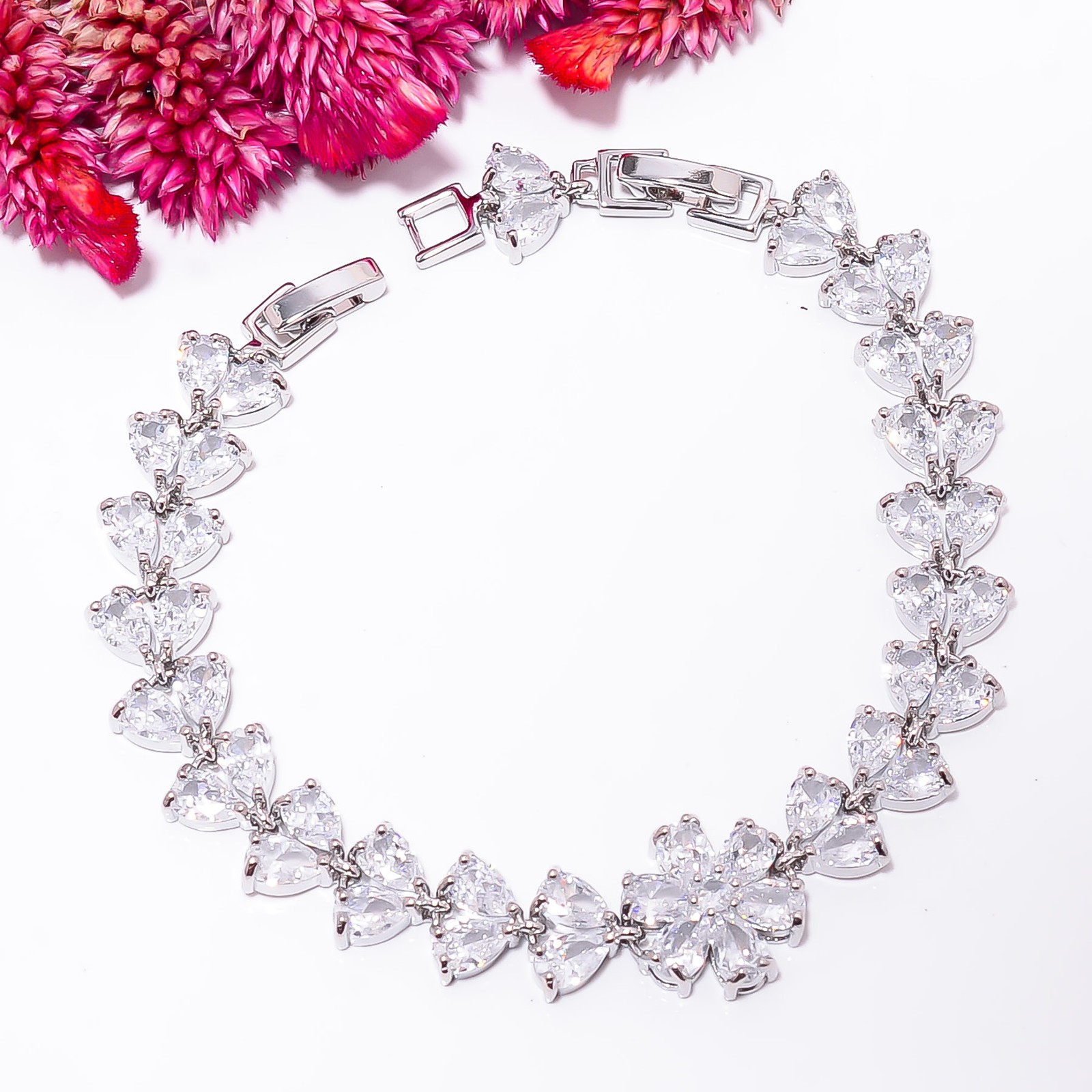 White Topaz, CZ 925 Sterling Silver Adjustable Bracelet 7-8″ B13488