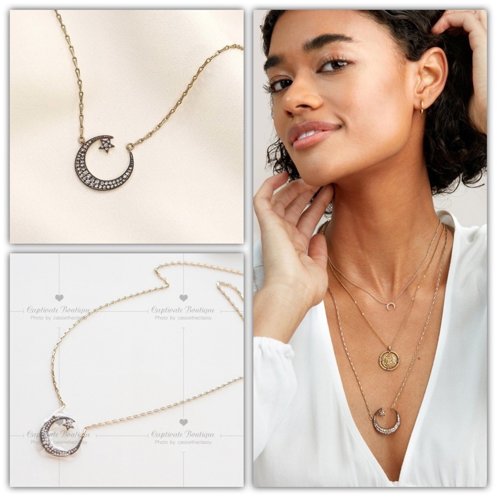 Stella and Dot Pavé Crystal Crescent Pendant Necklace