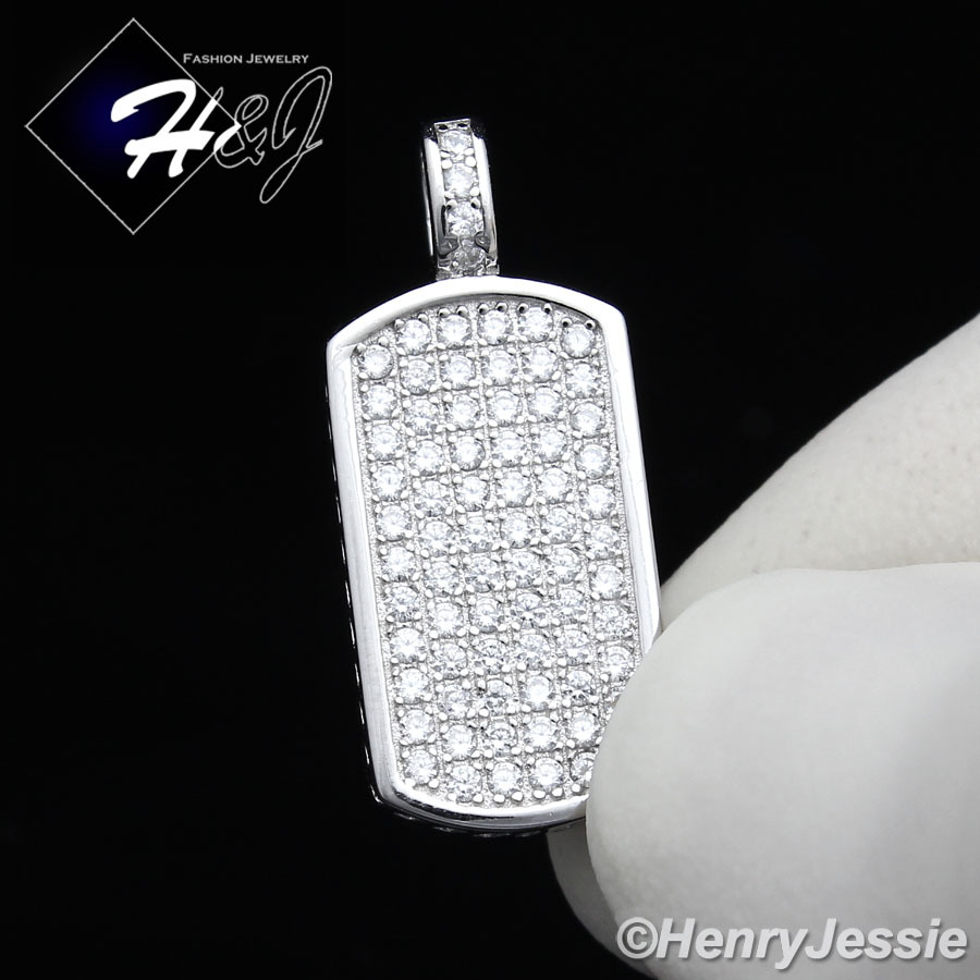 925 STERLING SILVER ICY BLING CZ GOLD PLATED/SILVER SMALL DOG TAG PENDANT*SP56