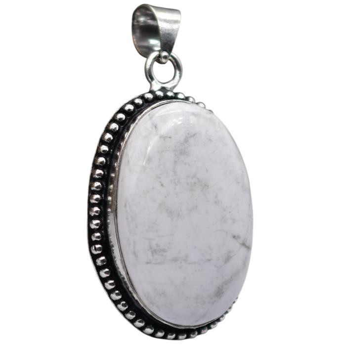 Howlite Natural Gemstone Antique Silver Plated Pendant 2″ J 1626