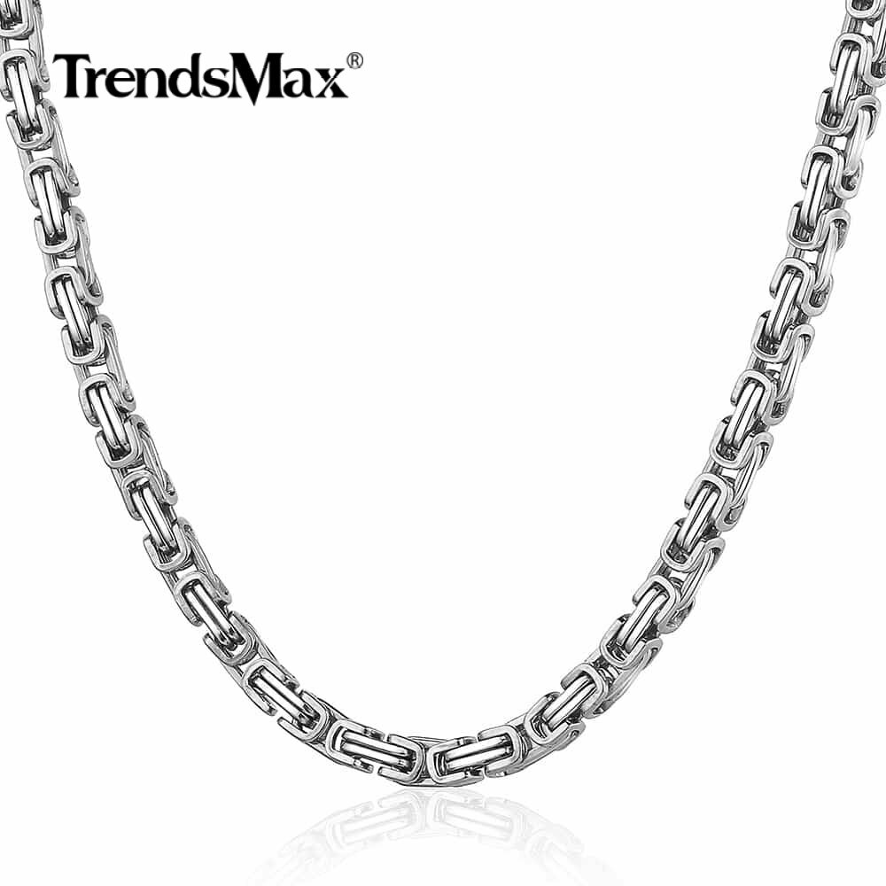 5MM 18-30″ Silver Stainless Steel Box Byzantine Chain Necklace Mens Link Jewelry