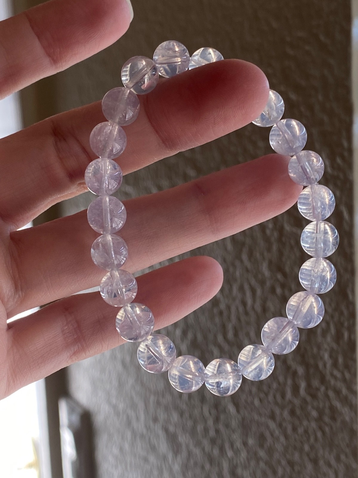 Natural Lavender Moon Quartz Beaded 8.7mm Crystal Bracelet 7 Inch Stretch Fit