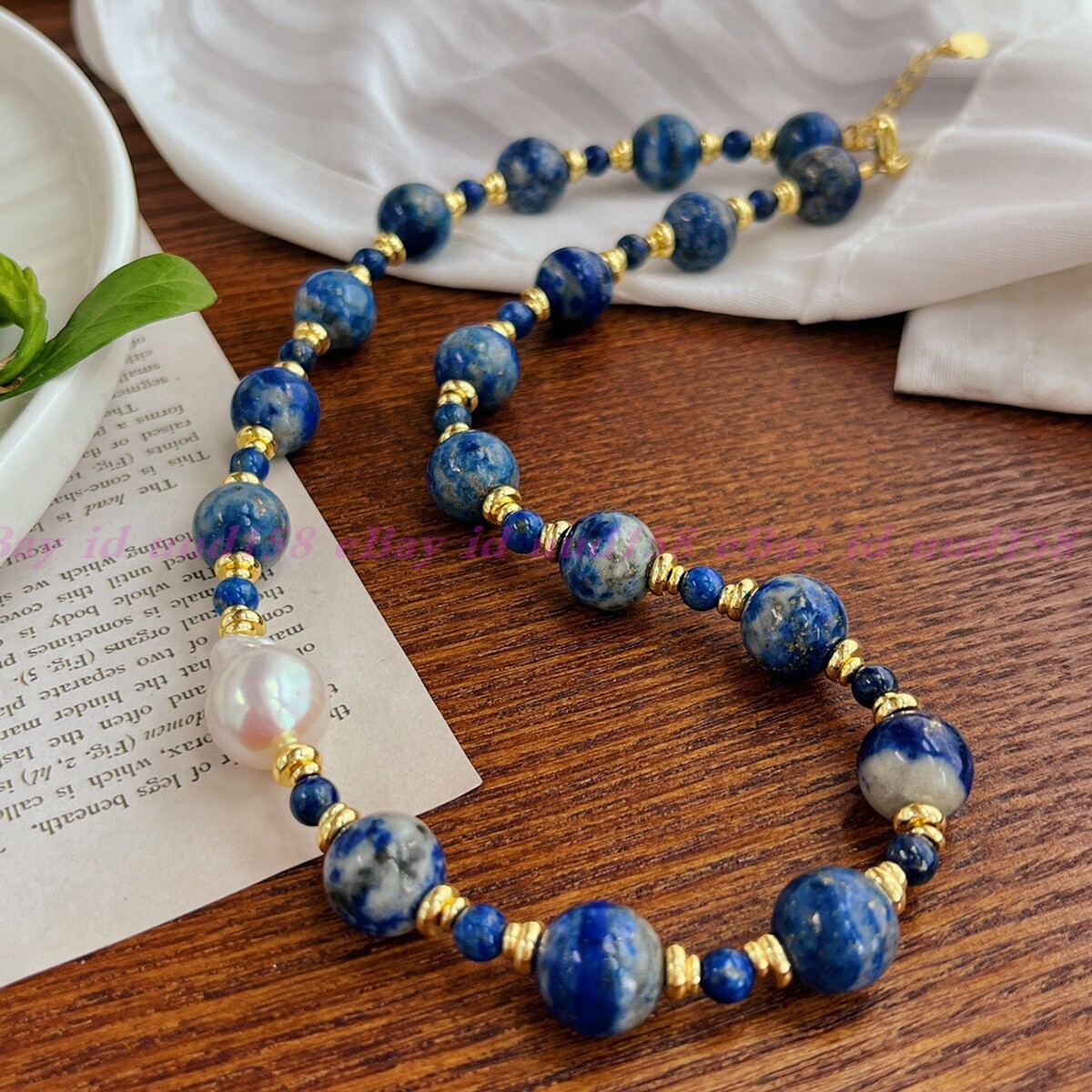 Natural 6-12mm Blue Lapis Lazuli White Keshi Baroque Pearl Pendant Necklace