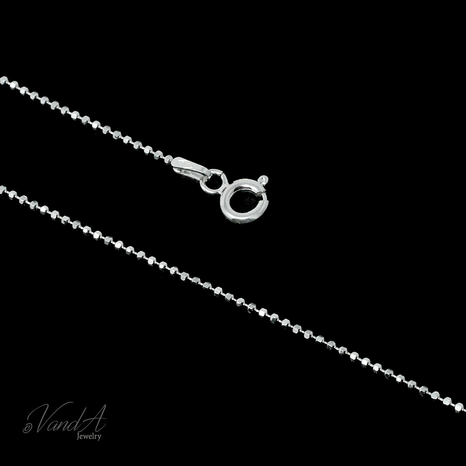 Sterling Silver 925 Diamond Cut Bead Chain 1.2 mm Italian Chain Necklace Z02