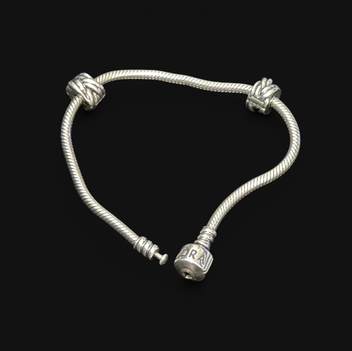 Pandora Moment Barrel Clasp Chain w/ 2 Matching Braided Clasp Clips