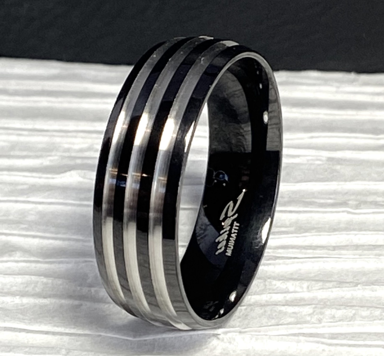 Solid Titanium Black Ring Triple Stripe Size 5,6,7,8,9,10,11,12,13,14 (FL43)