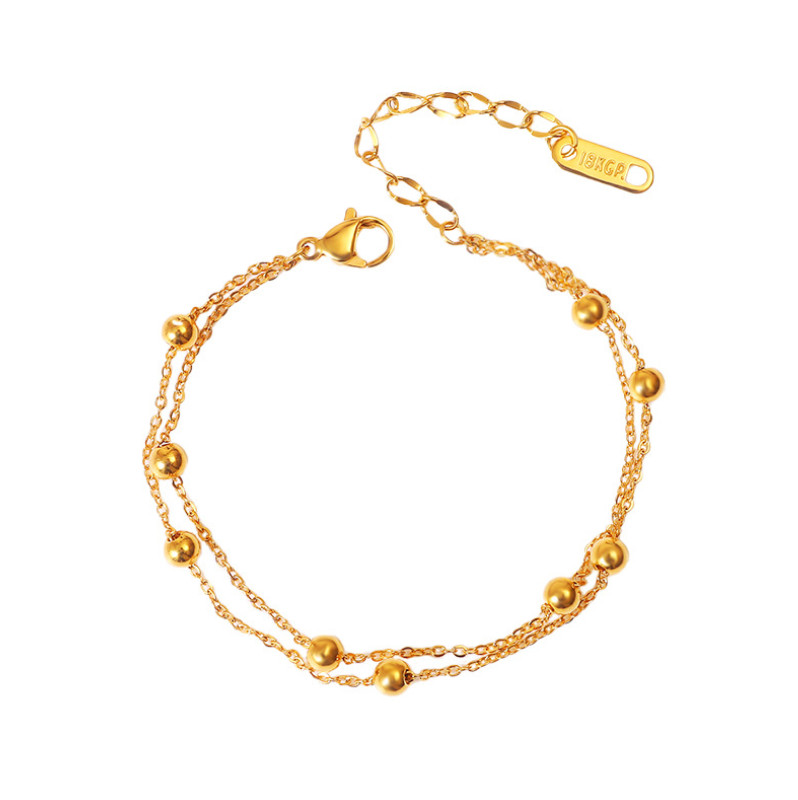 Women Girl Titanium Stainless Steel Gold Beads Chain Barefoot Anklet 8-10″ AG