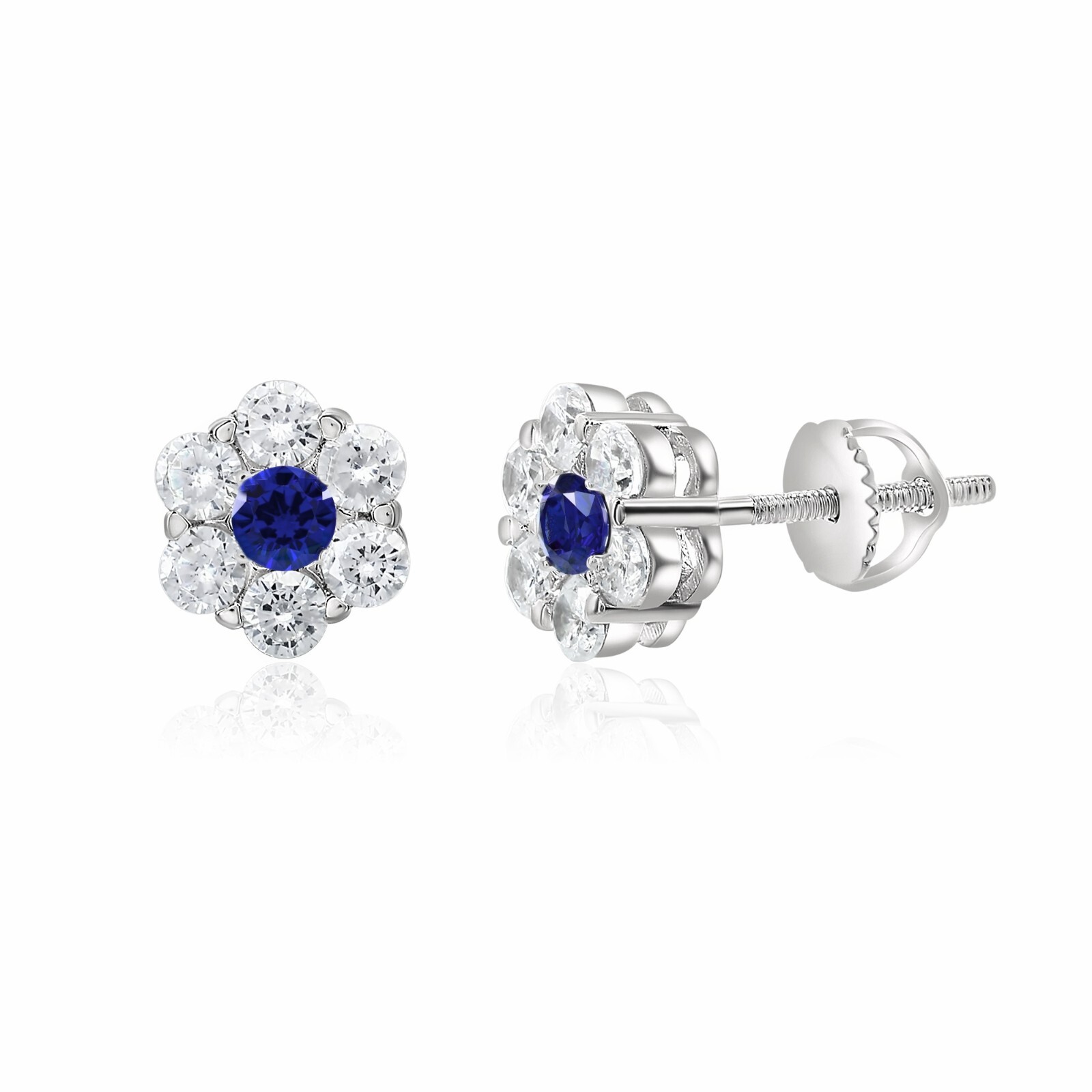 Flower Shaped Women Jewelry 925 Silver Stud Earrings Blue Cubic Zircon Jewelry