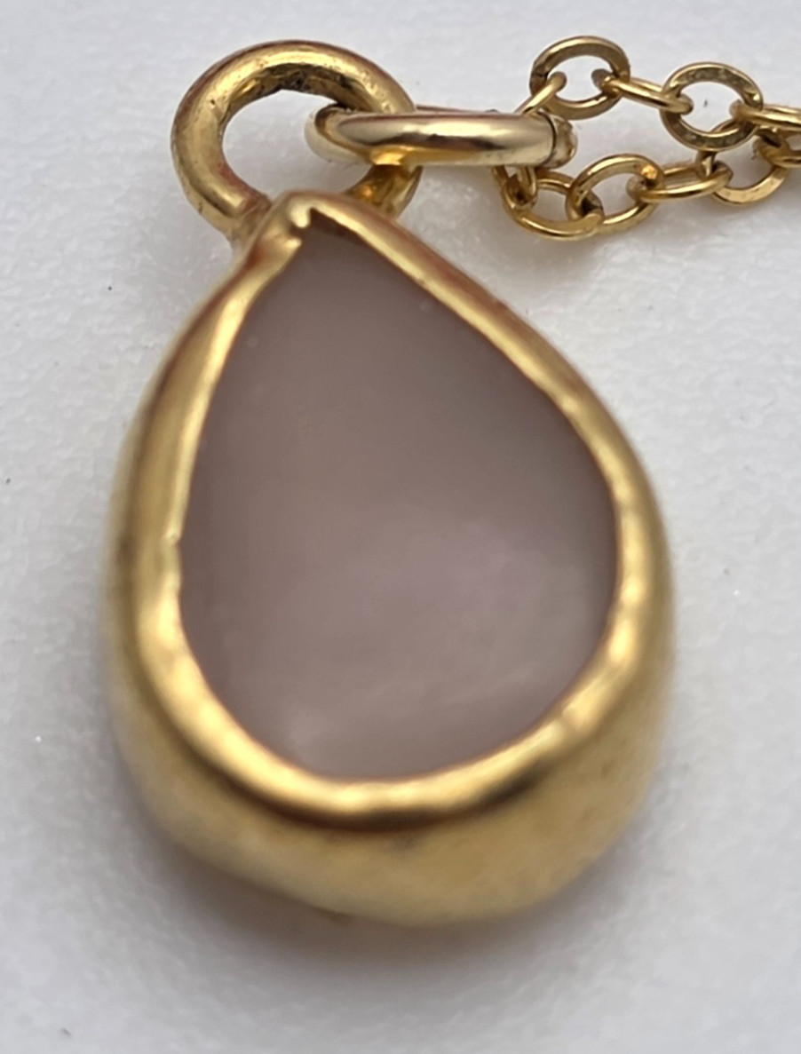 MSCO 1/20 14K GF Rose Quartz Drusy Teardrop Necklace Reversible 18 in Reverisble