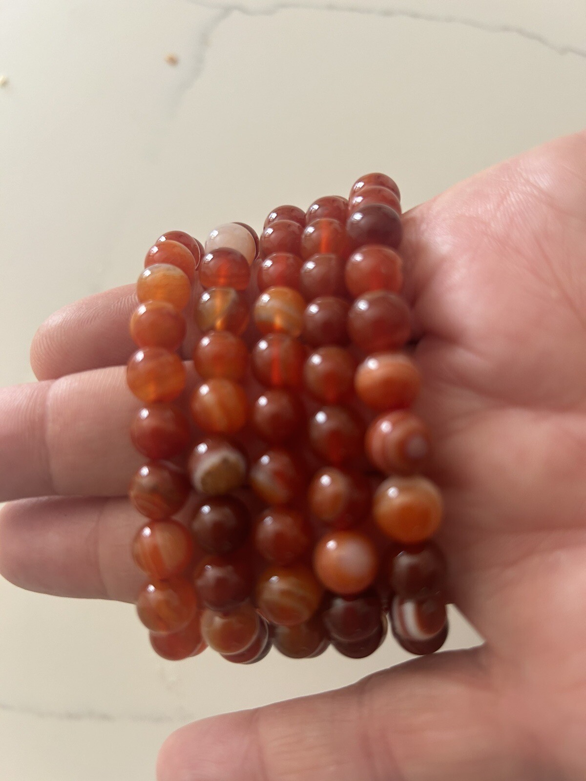 The Buyer Gets 5 new Carnelian Stone 8 mm stretch bracelets-USA Vendor