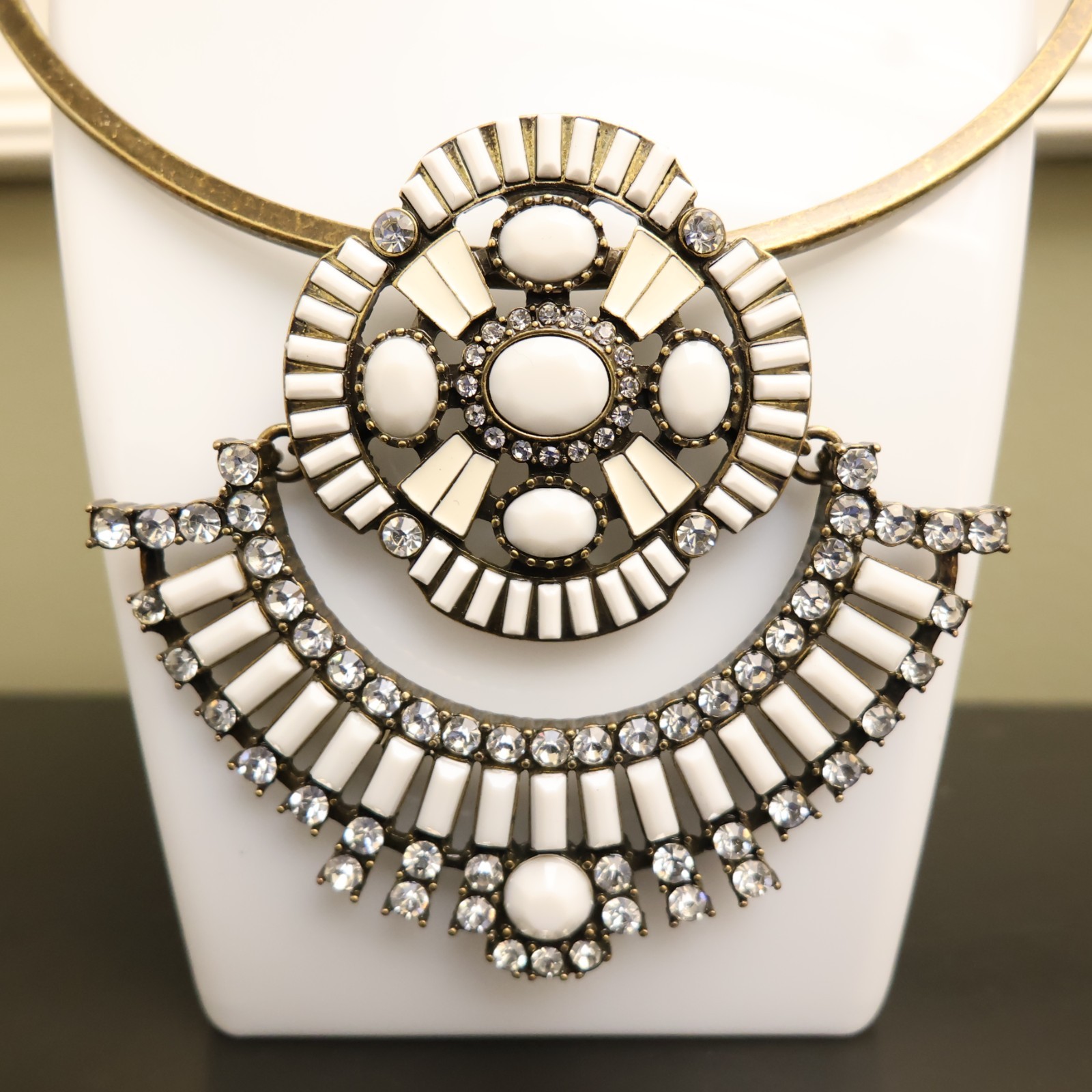 Logo Links necklace Lori Goldstein ivory crystals statement collar bronzetone
