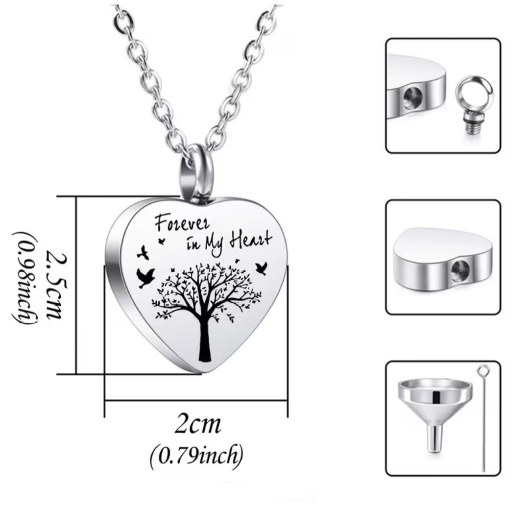 Cremation Jewelry Cylinder Urn Heart Necklace Pendant for Ashes Stainless Steel