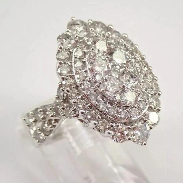 2.50 Ct Round Simulated Diamond Cluster Engagement Ring 14K White Gold Plated