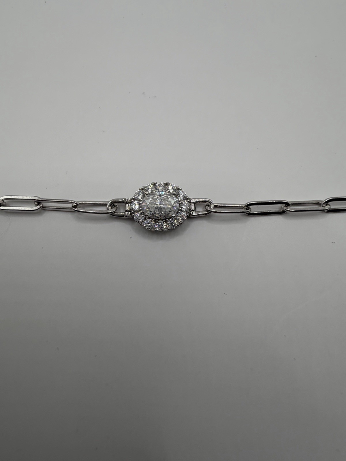 925 Silver Paperclip Chain Bracelet Moissanite Cluster 7 in adjustable