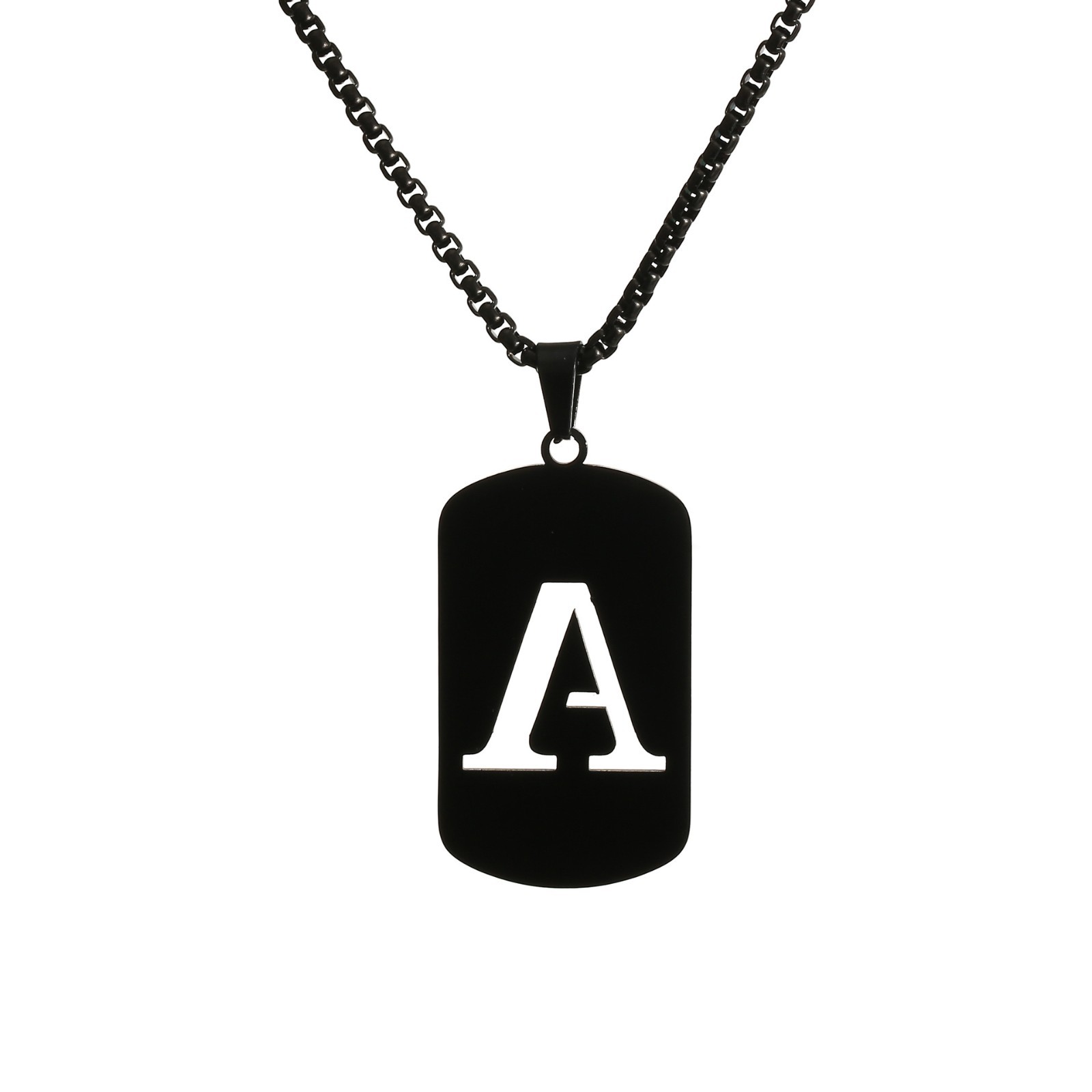 Black Stainless Steel Letters Chains Hollow Out A-Z Initial Alphabet Necklace