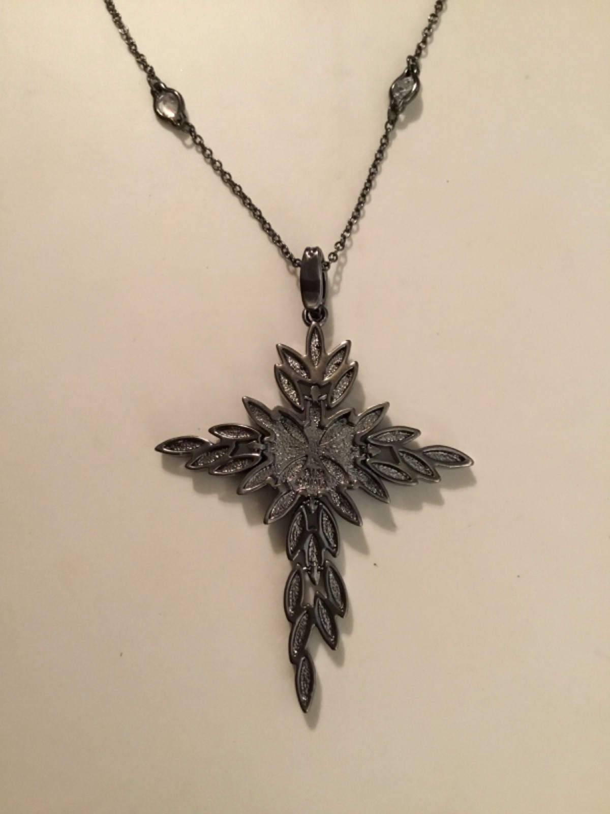 PJM Signed Articulated Religious Cross Pendant Necklace Rhinestones-FREE SHIP