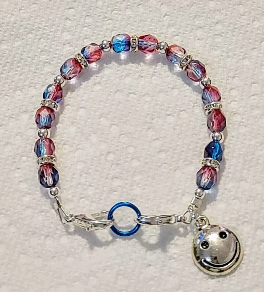 Czech Glass “Sassafras” Medical Alert ID Replacement Bracelet Aqua & Pink 6.5″