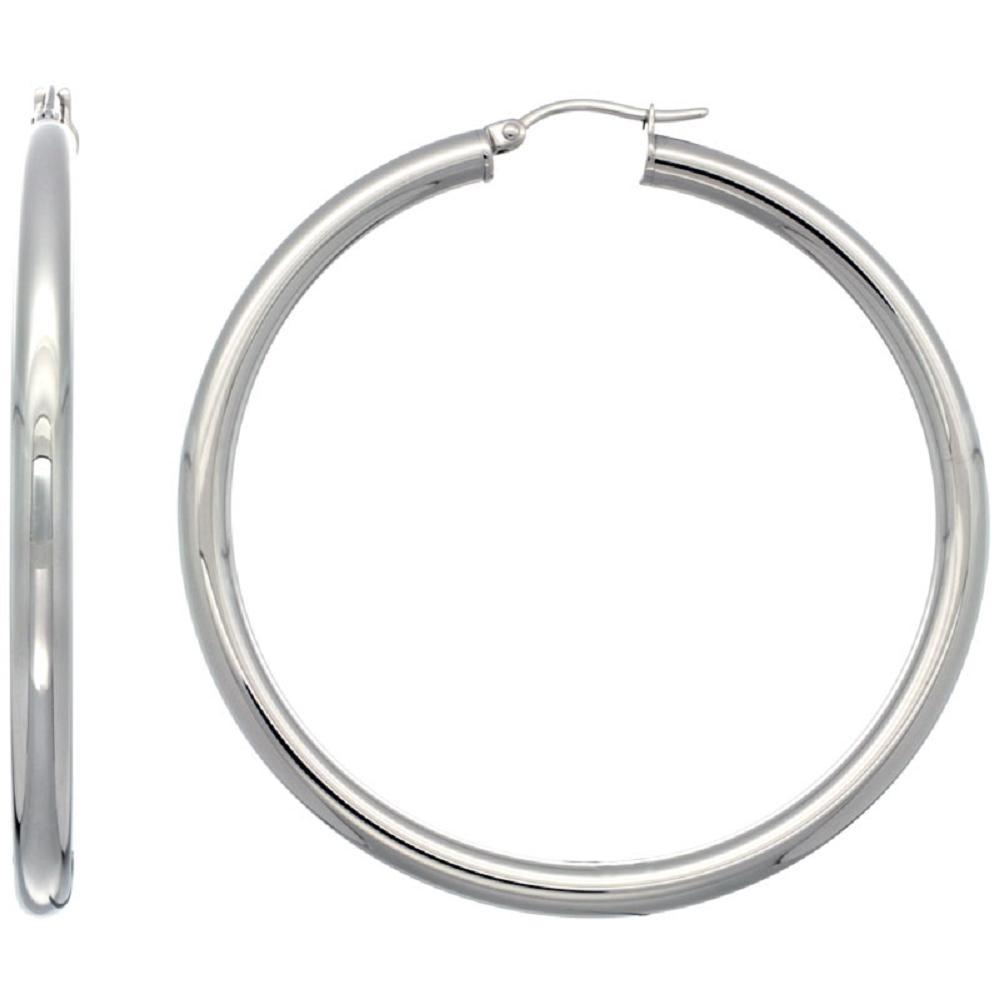 Stainless Steel 2-1/4 inch (58 mm) Round 4 mm Tube Extra Large Hoop Earrings