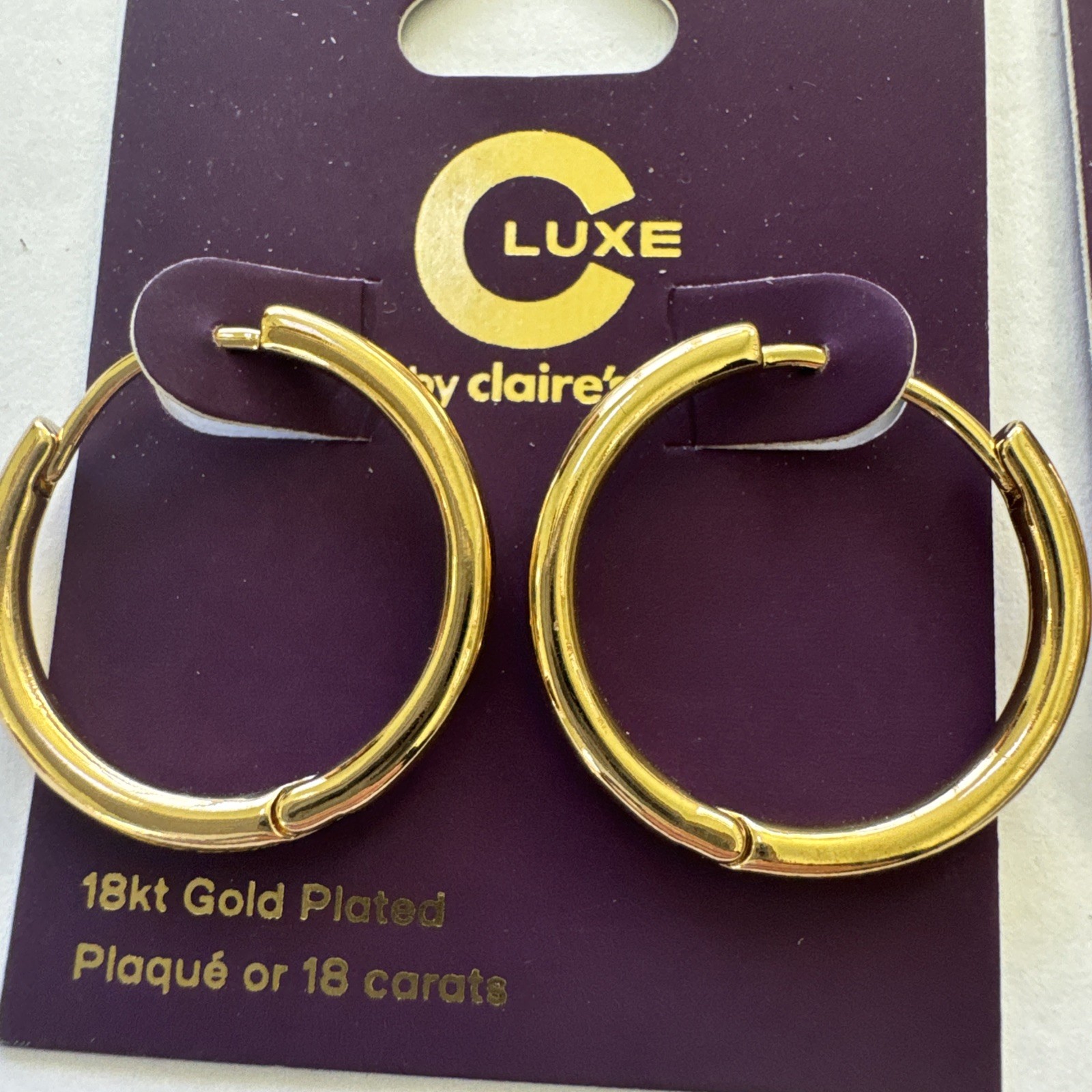 C Luxe By Claire’s 18k Gold Plated Hoop Gold Lot 2 Earrings NEW Clicker