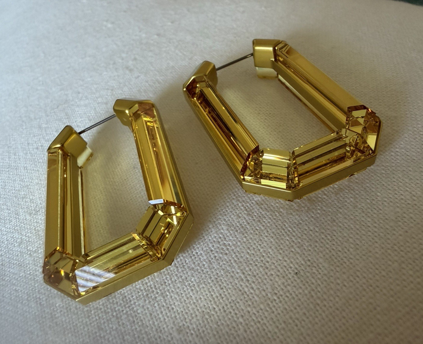 Swarovski Gold Octagon Hoop Earrings geometric metal continuous hoop lobe