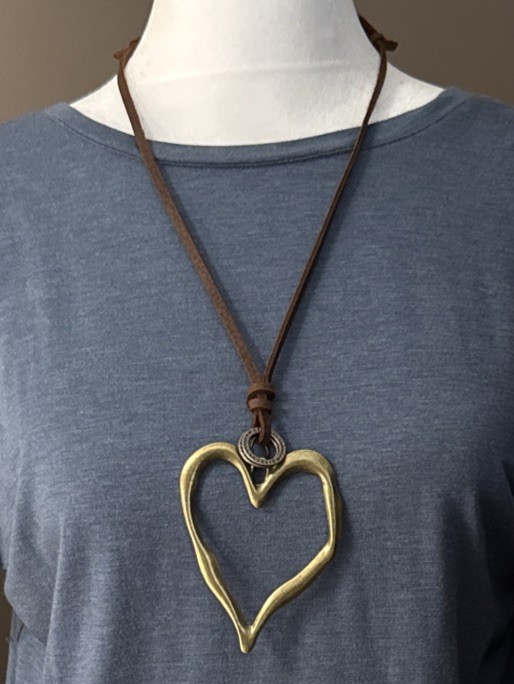 Fabu Jewelry Heart Necklace Mixed Metal Leather Cord NWOT￼