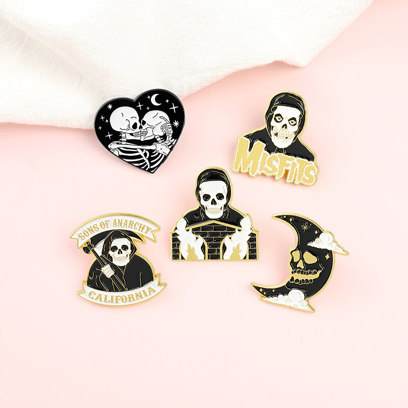 Lot Lapel Badge Pins Enamel Brooches Ghost Jewelry Halloween Brooch Punk Skull