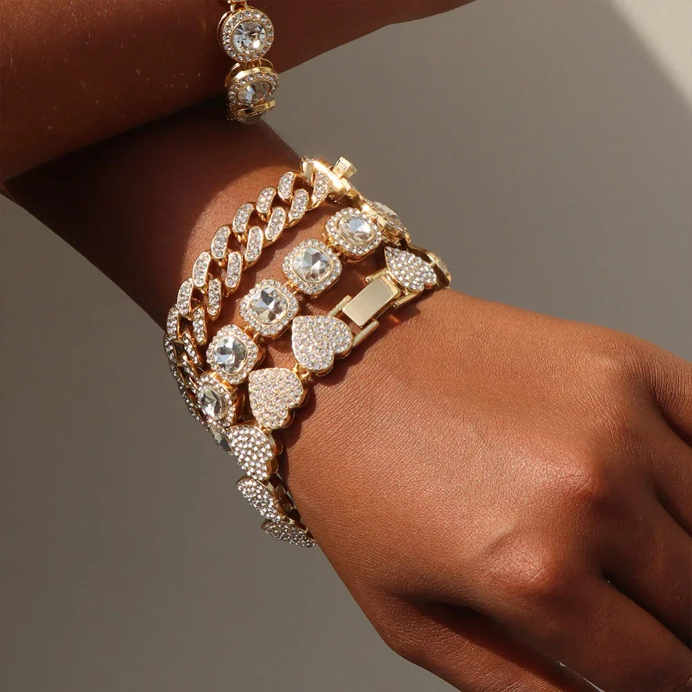 Iced Out Crystal Cuban Chain Bracelet Gift Set | Hip Hop Bling Jewelry | New