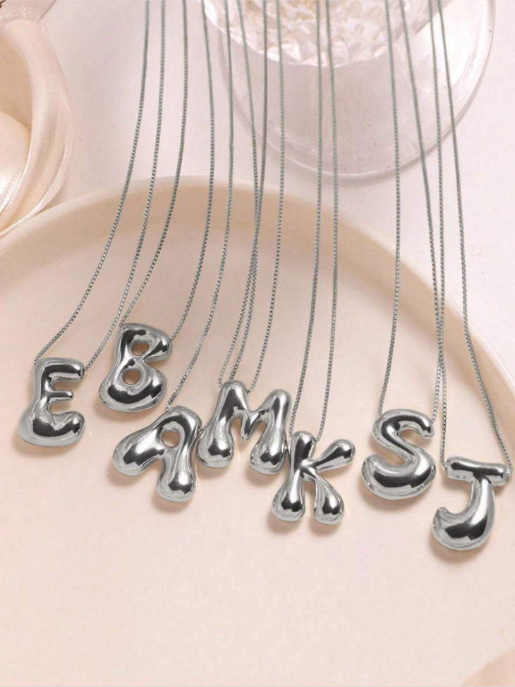 3D Balloon Initial Letter Pendant Necklace Gold Silver Tone Alphabet Jewelry
