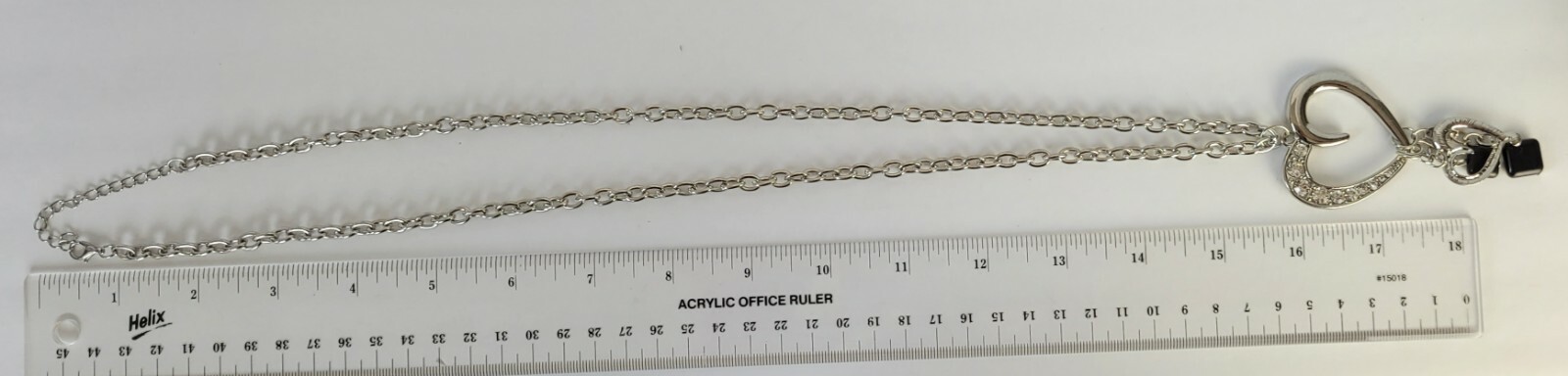 Silver Tone Cable Chain Statement Heart Pendant Charm Rhinestone Necklace 20″