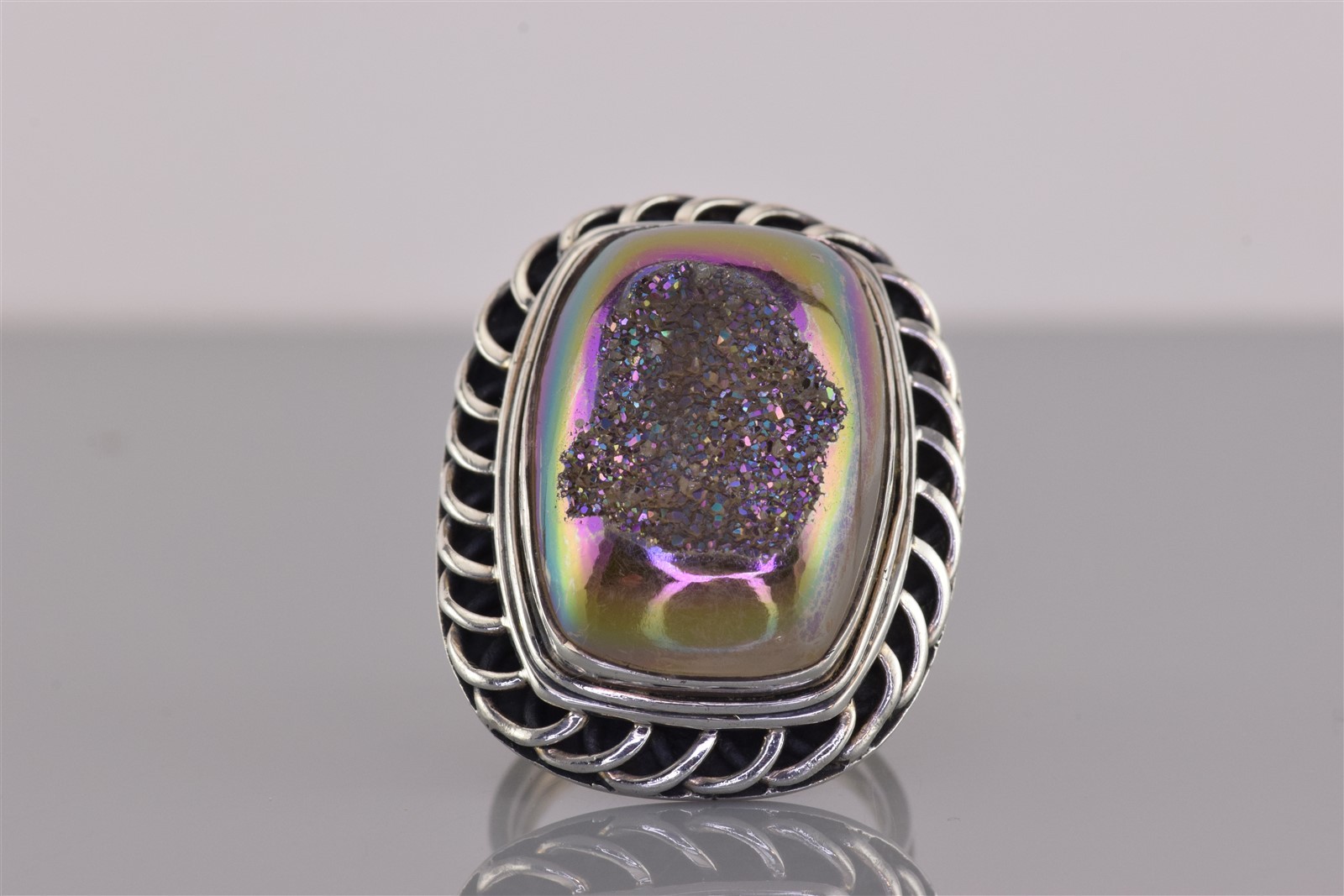 PJC Sterling Silver Purple Drusy Quartz Statement Band Ring 17g India 925 Sz: 9