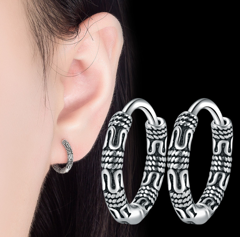 925 Sterling Silver Plated Vintage Patterned Huggie Hoop Earrings 13mm/0.5″ J3