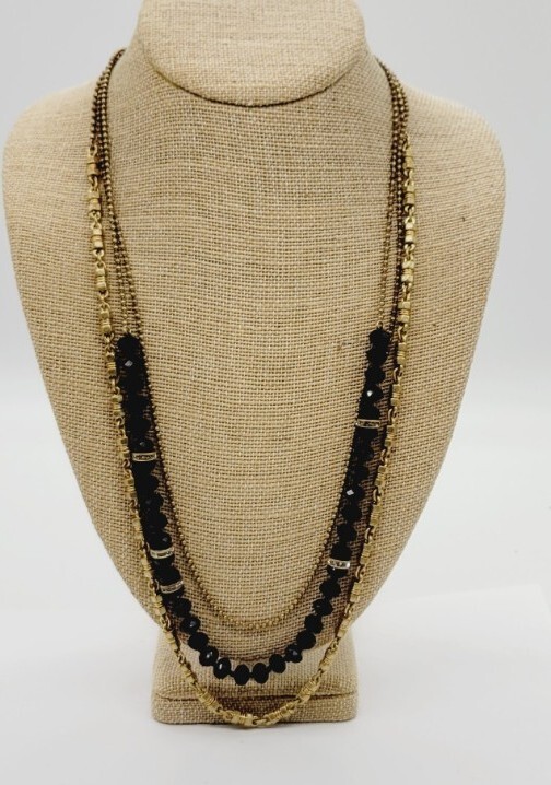 J. Crew Layered Necklace Statement 25 in Gold tone Black Beaded