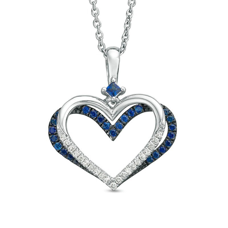 Vera Wang Love 1 CT Lab-Created Sapphire and Diamond Heart Pendant In 925 Silver