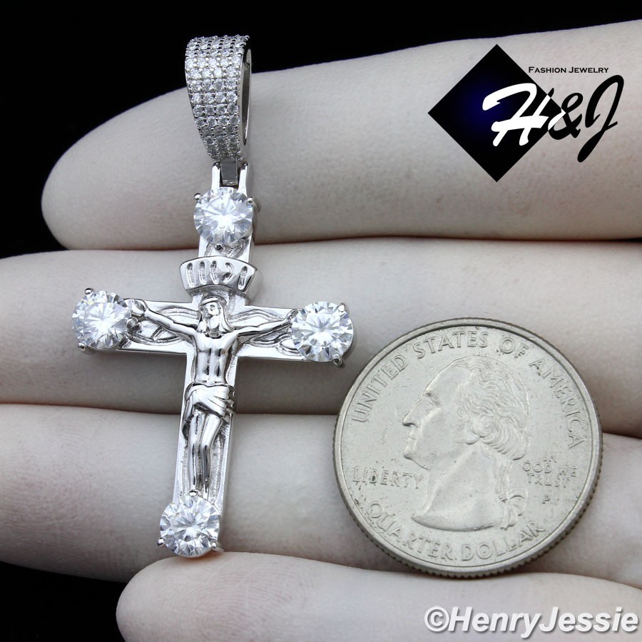 MEN SOLID 925 STERLING SILVER MOISSANITE 3D JESUS CHRIST CROSS PENDANT*MSP575